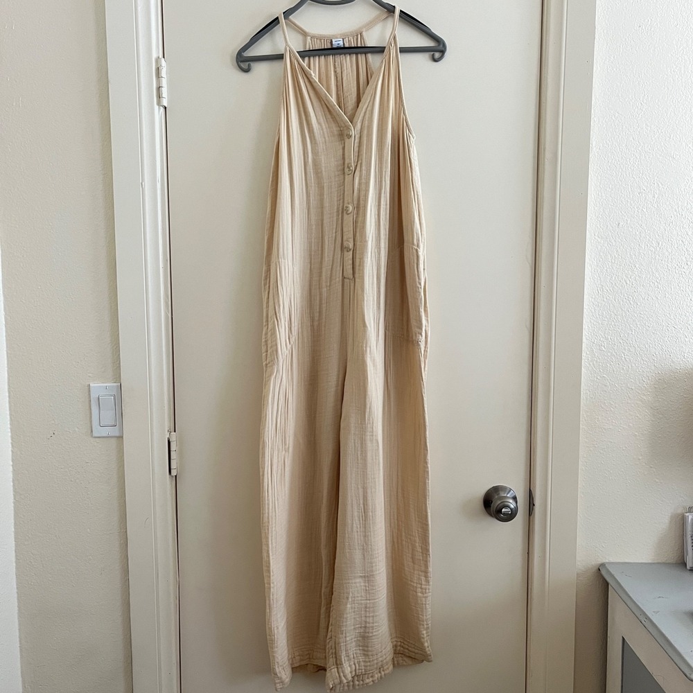 Old Navy Women Lagenlook Gauze Jumpsuit XSmall Wide Leg Boho Indie Resort Travel